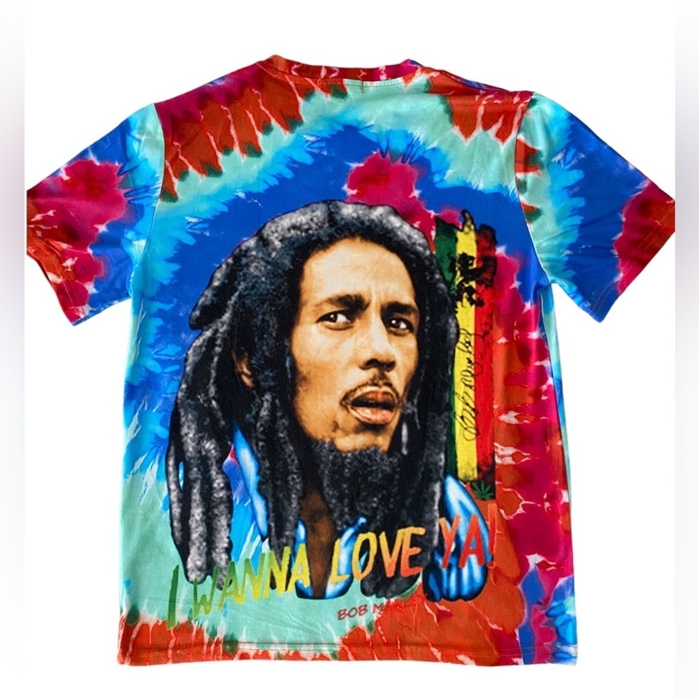 BOB MARLEY "I WANNA LOVE YA" Tie Dye Colourful T-Shirt in Large